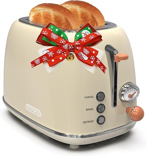 Tostadora de 2 rebanadas, KitchMix Retro de acero inoxidable con 6 ajustes, ranuras extra anchas de 1.5 pulgadas, función de