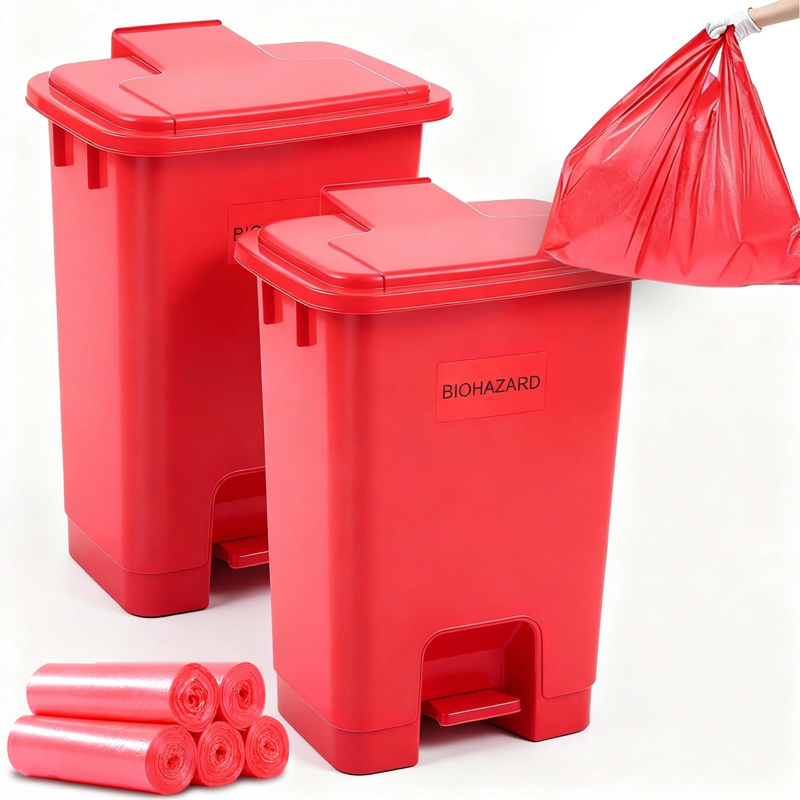 Geiserailie 1 Set 5.3 Gallon Biohazard Trash Can with 50 Waste Bags — Amazon image 9