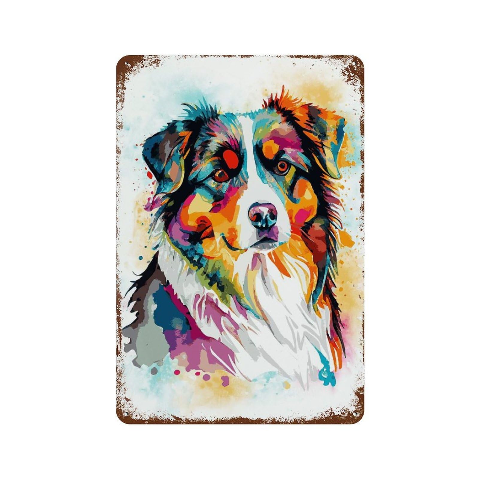 Rust Effect Australian Shepherd Art Rusty Metal Tin Sign 11.8"x7.9", Rustic Home Decor for Bistro, Counter And Cafe Decor