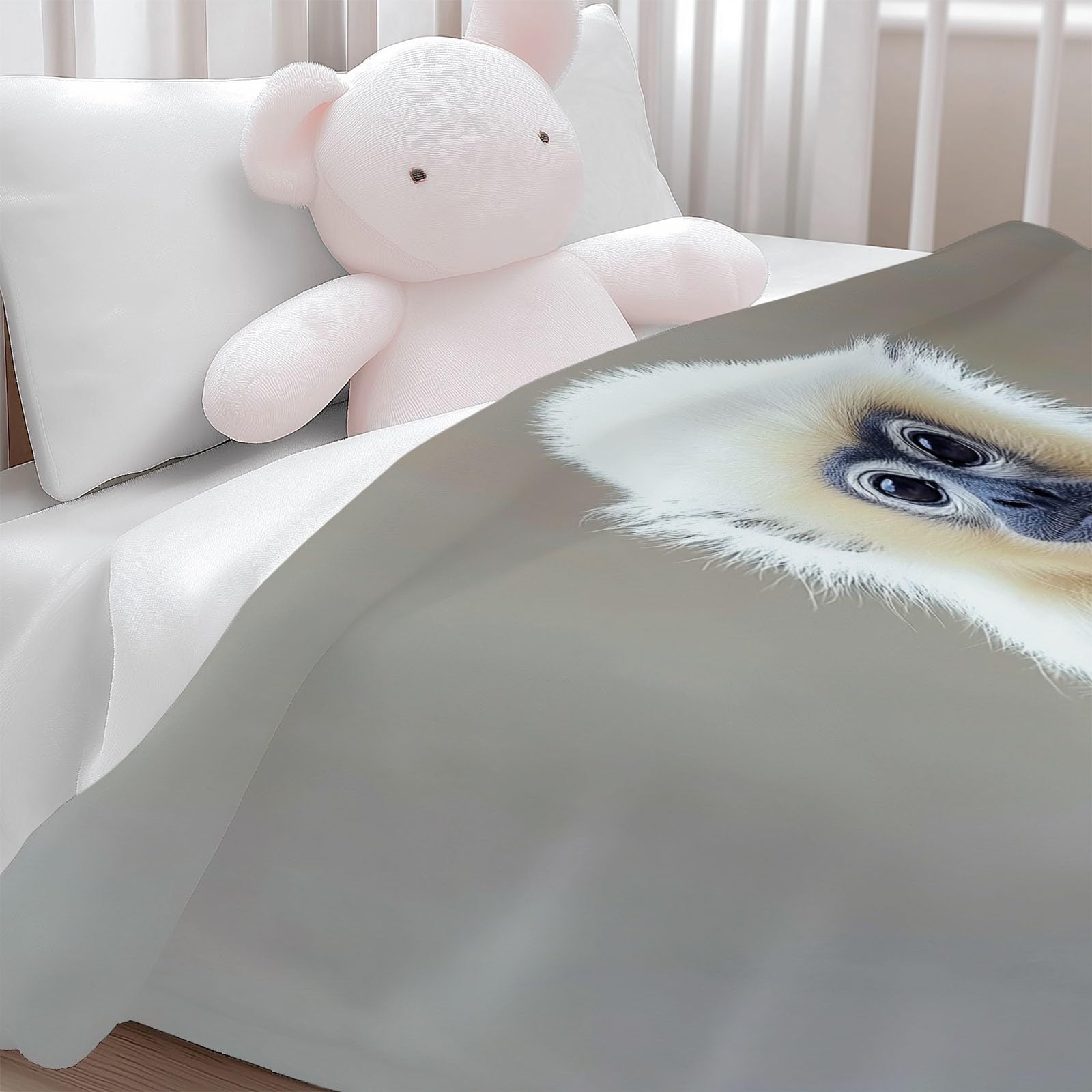 Générique Cartoon Animal Monkey Flanelowy Koc 150 x 200 cm Koce polarowe z mikrofibry Polar Na wszystkie pory roku na podróż Sofa do podróży Łóżko Sofa Dzieci Dorośli, Szary