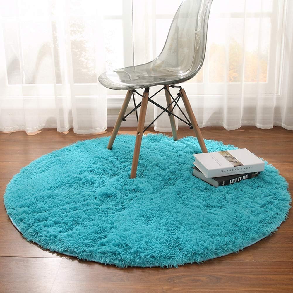 Noahas Luxury Round Rugs for Princess Castle Ultra Soft Play Tent Rug Circular Area Rugs for Kids Baby Bedroom Shaggy Circle Playhouse Carpet Nursery Rugs, 4 ft x 4 ft, Teal Blue