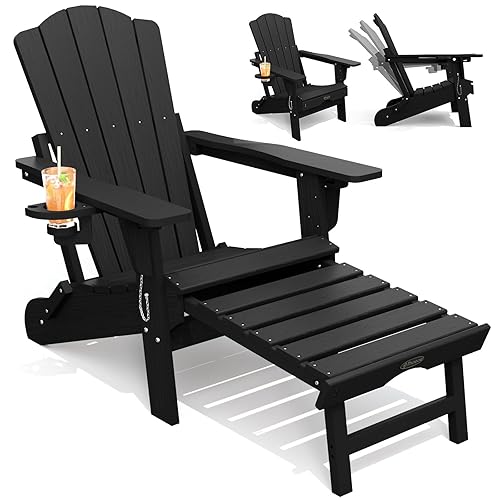 THOEOE Adjustable Adirondack Chairs with Retractable Ottoman, HDEP Folding Adirondack