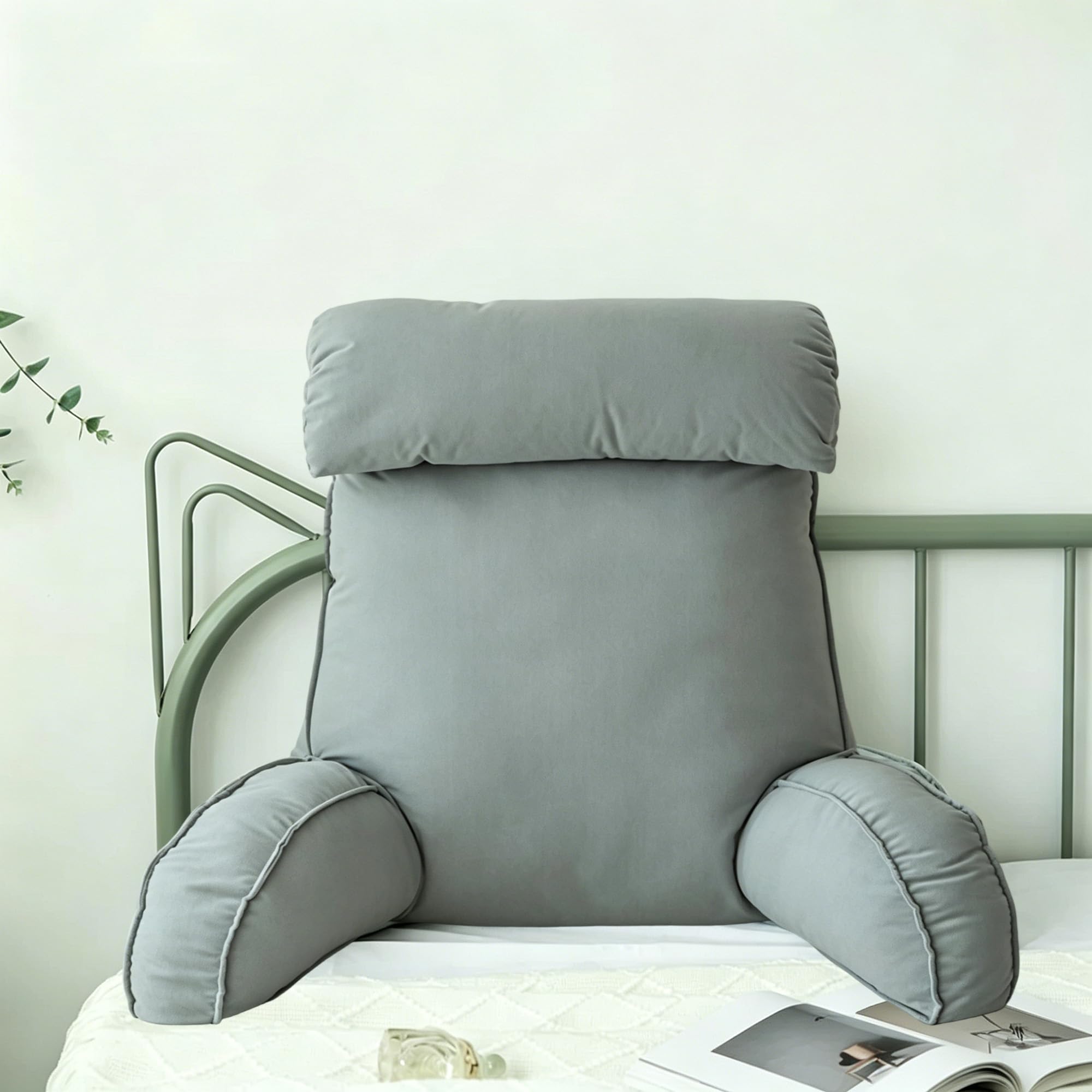 Hruile Light Gray Reading Pillow With Arm Support, Cuddle Arm Back Pillow, Large Backrest Rest Cushion With Removable Cover, Lumbar Support Cushion For Reading Relaxing Watching (75×40×55Cm,)
