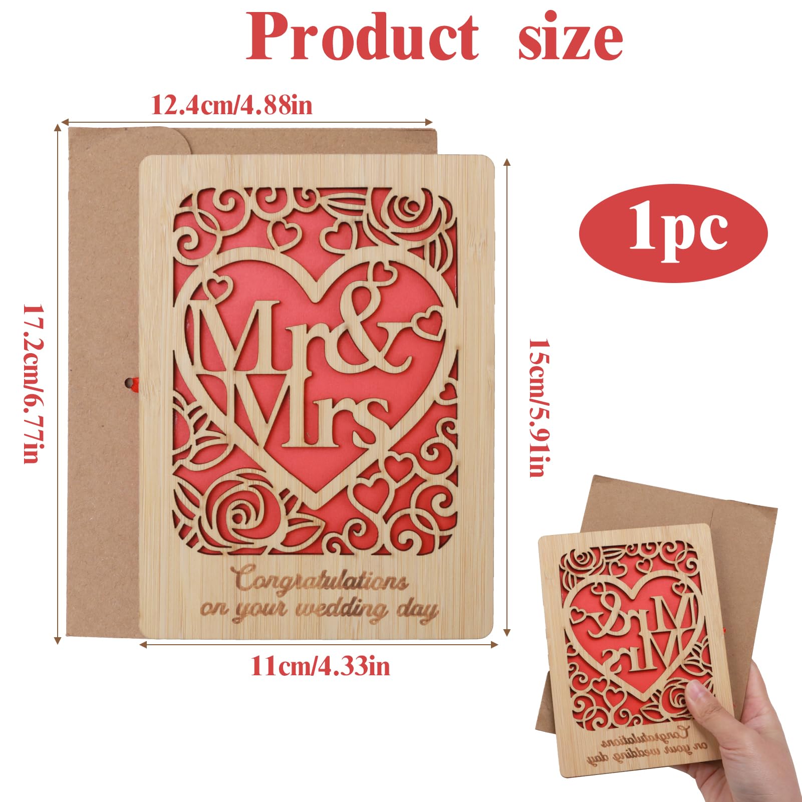 Wedding Card Personalised Wooden Wedding Day Congratulations Greeting Card Detailed Design Mr and Mrs Gifts Just Married Card for Bride and Groom Newlyweds New Couple Anniversary for Valentine's Day - Image 2