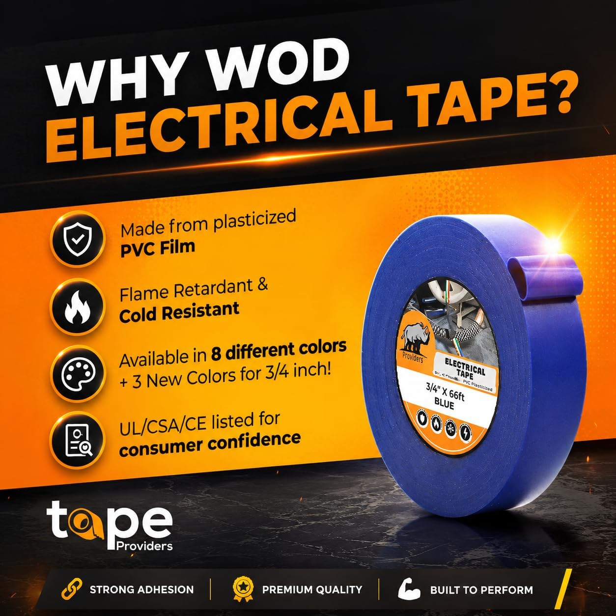WOD Electrical Tape Pink Professional Grade General Purpose UL/CSA Listed core. Vinyl Rubber Adhesive Electrical Tape: 3/4inch X 66ft. - Use At No More Than 600V & 176F (Pack of 1)