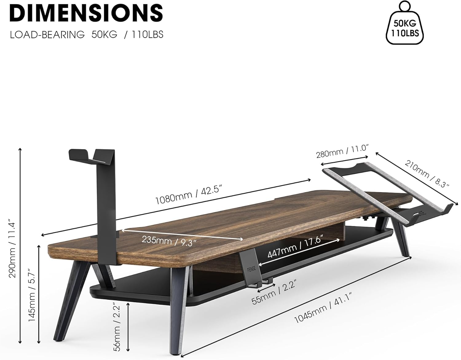 Fenge Dual Monitorständer mit Laptop-Halter, Braun