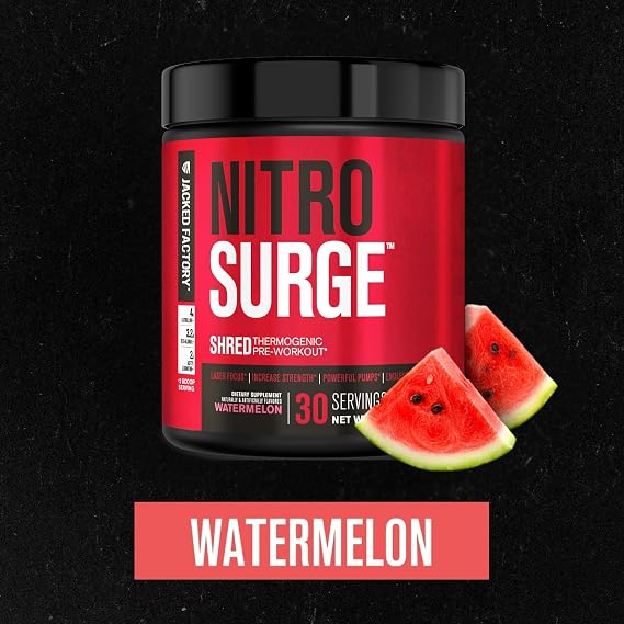 Jacked Factory Nitrosurge Shred Thermogenic Pre-Workout in Watermelon & Watermelon Nitrosurge Pre-Workout for Men & Women