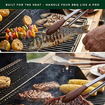 Walnut Wood Kitchen Tongs 12-Inch Nonstick-Safe Wooden Salad & Grill Tongs for Cooking, Serving, BBQ, and Tossing Salad Durable Stainless Steel Core with Natural Wooden Tips