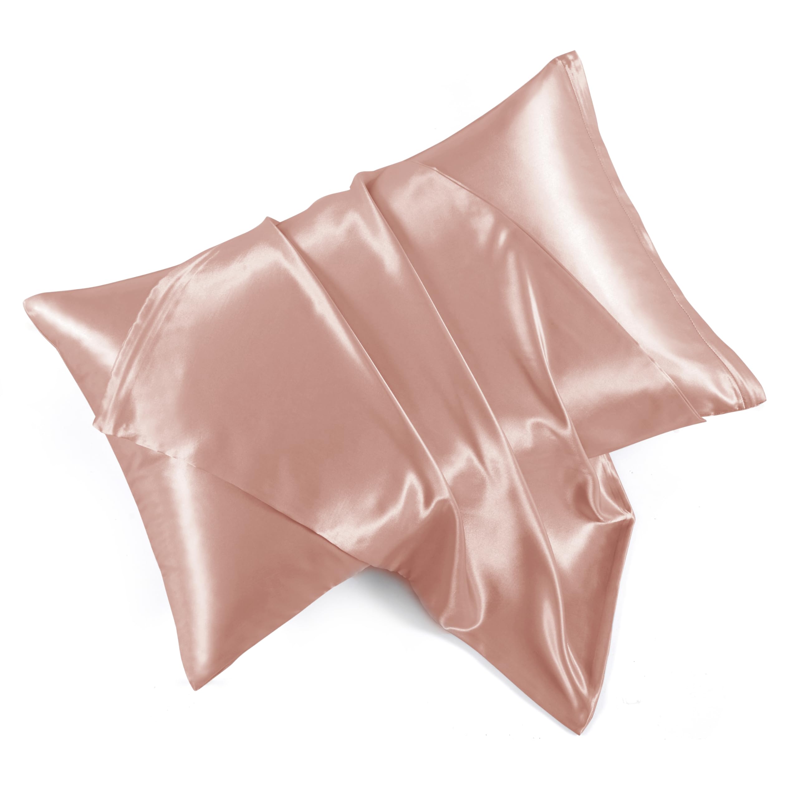 HommxJF Rose Gold Satin Pillowcases with Zipper （20x30）,Queen Size Pillowcases Set of 2, Rose Gold Silk Pillowcase for Hair and Skin