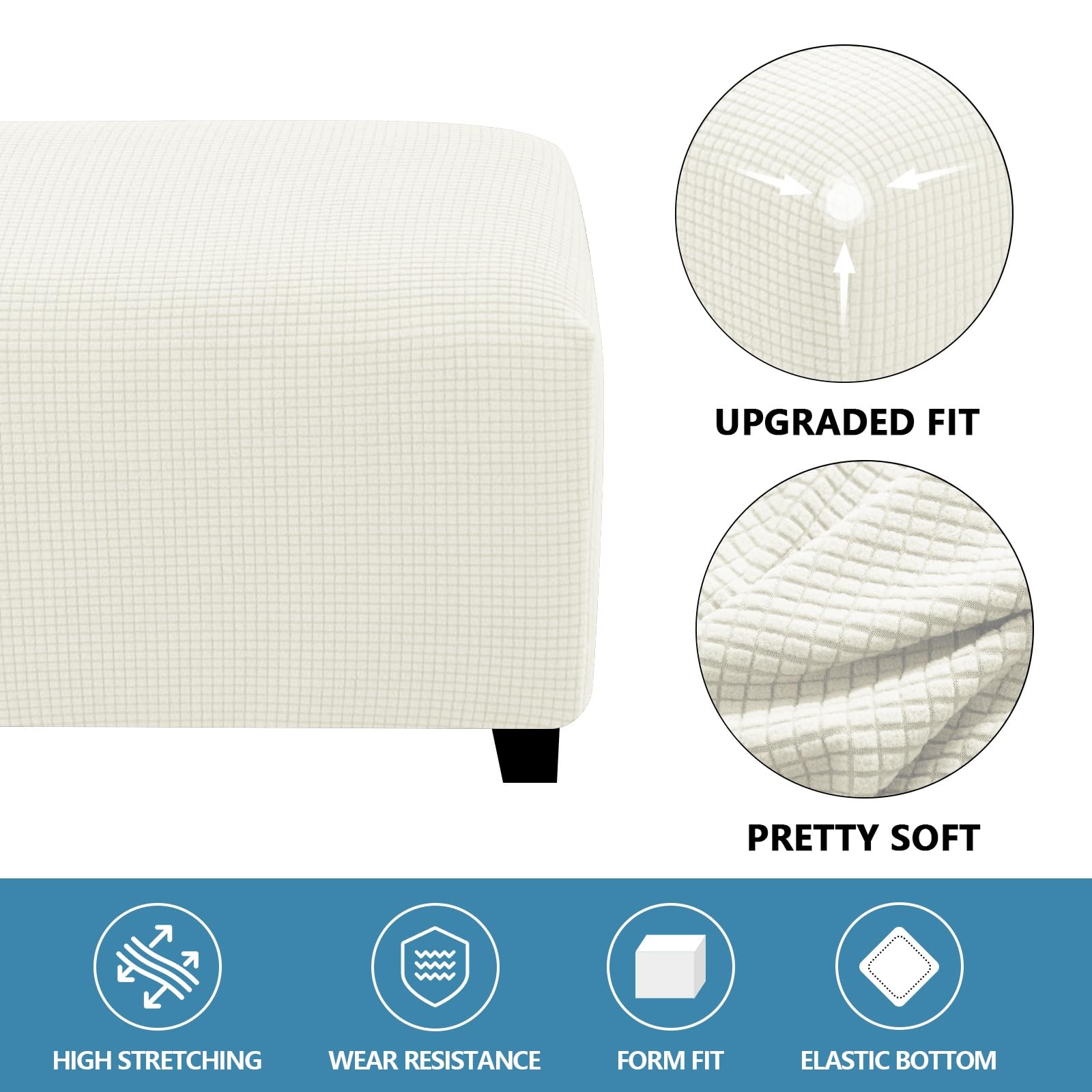 Copri Pouf Elasticizzato Quadrato 90 x90 75x75, Copripoggiapiedi 50x50 100x100 Grande Lavabile e Rimovibile Cover, Morbida e Protettiva per Poggiapiedi e Sgabelli(Beige,75x75x45cm)