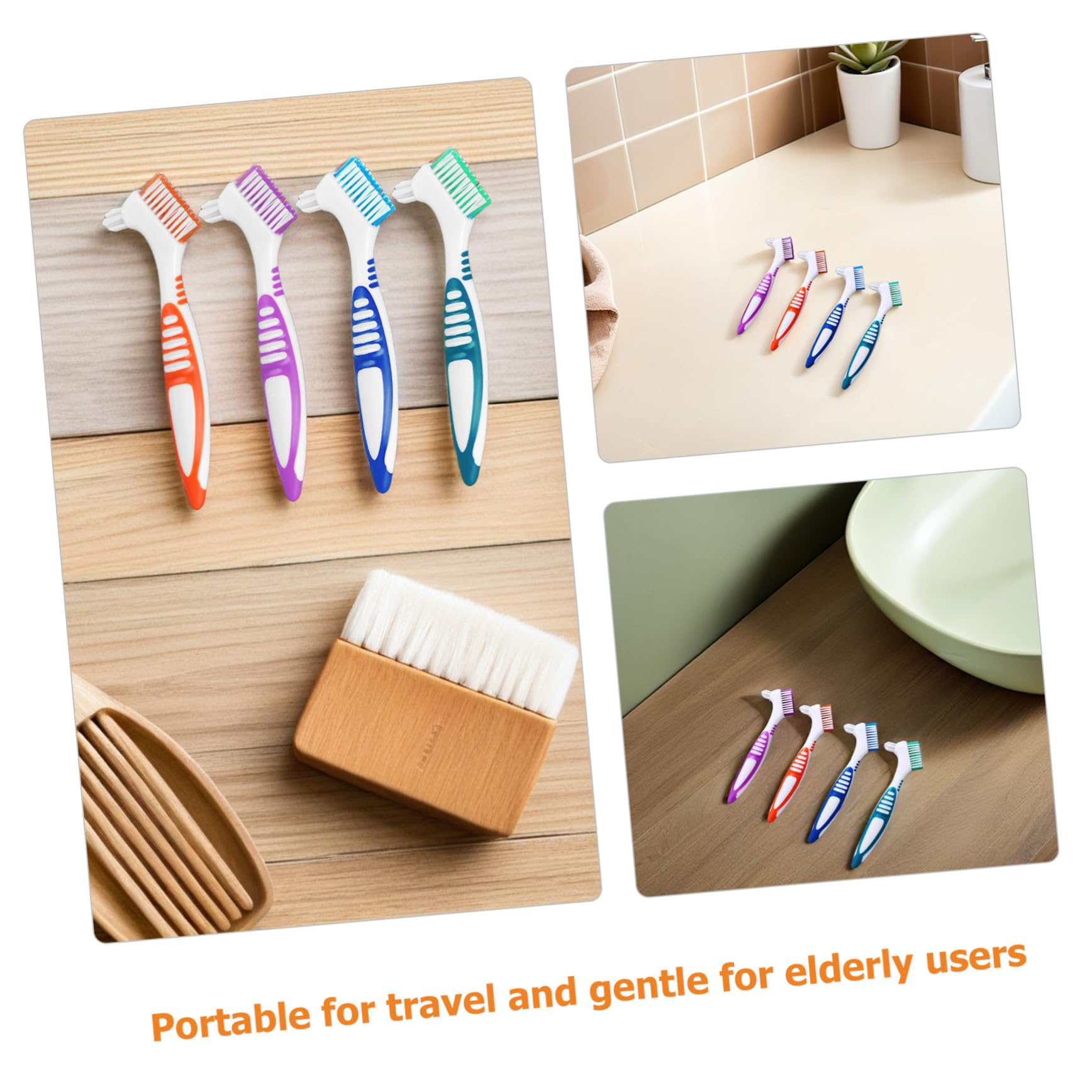 12 Pezzi Spazzolino Denti Finti Doppia Testa con Setole Morbide per Pulizia Profonda Protesi e Apparecchi Manico Ergonomico Antiscivolo per Viaggio e Uso Domestico