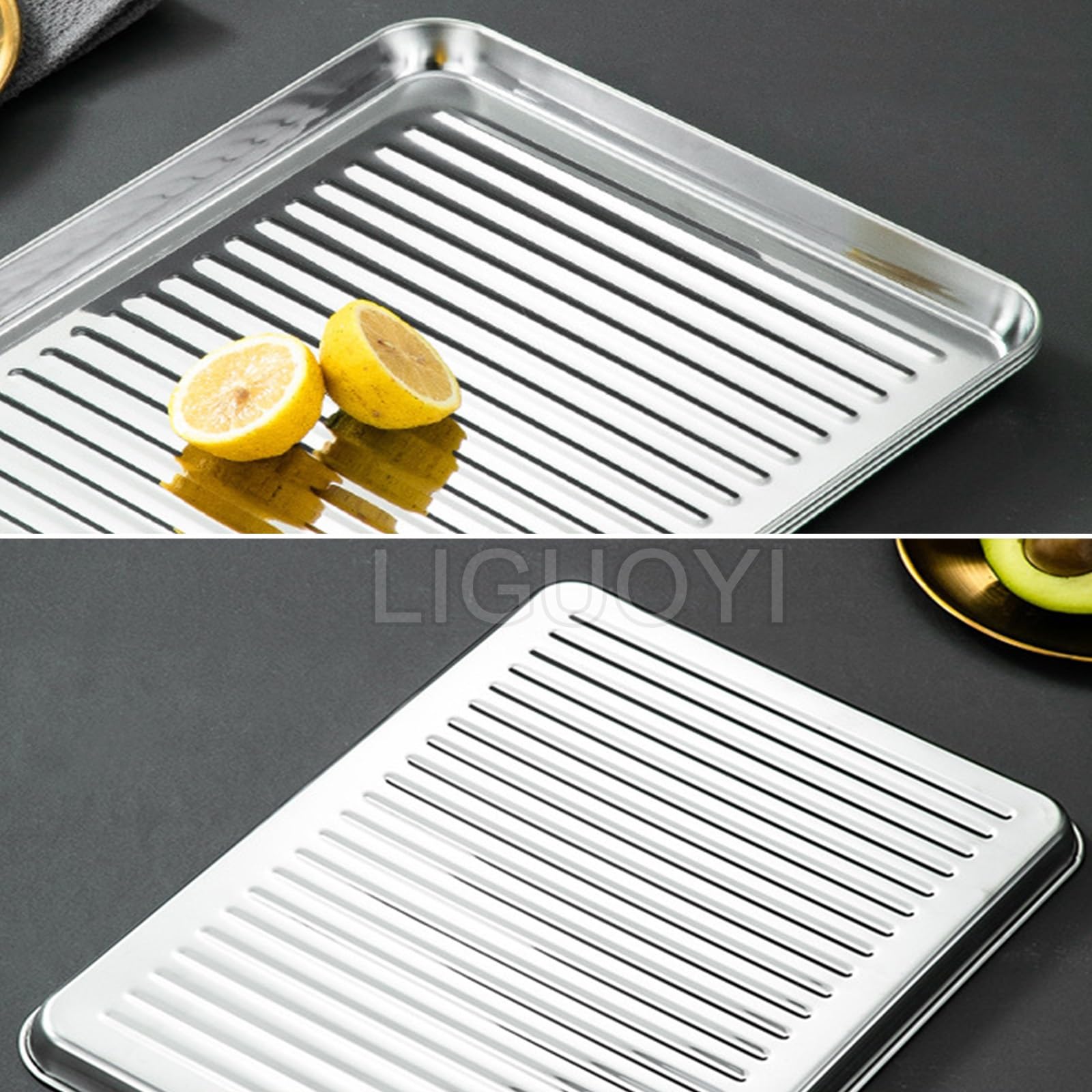 Bandeja para hornear, Juego de 2 bandejas antiadherentes for horno acero inoxidable, resistentes a la deformación, rectangulares, 27,6 cm, 41,9 y 44,3, metálicas for hornear galletas(320x250mm)