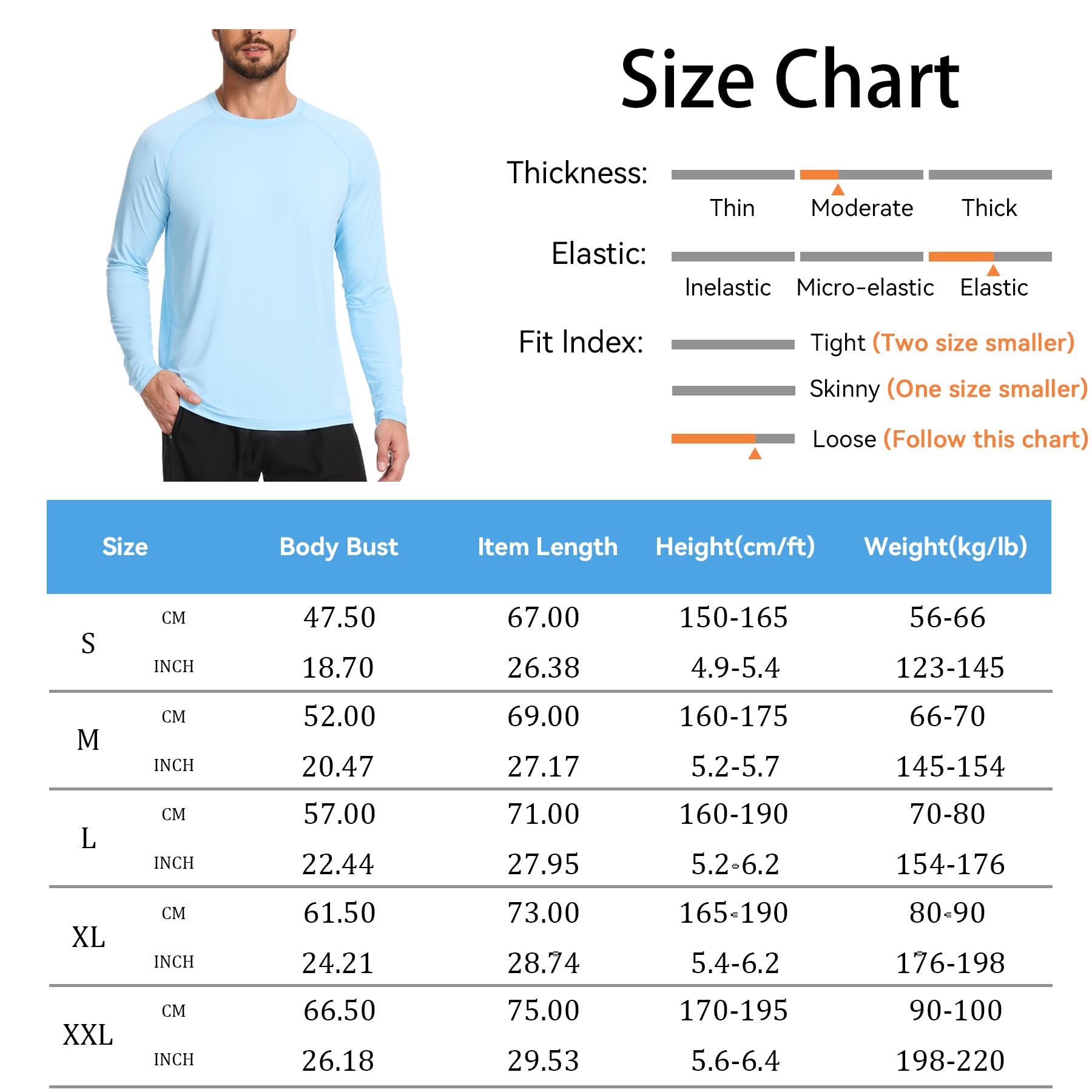 AMZSPORT Camiseta UV Hombre Rashguard UPF 50 Protección Solar Manga Larga Transpirable Secado Rápido para Pesca Surf Senderismo