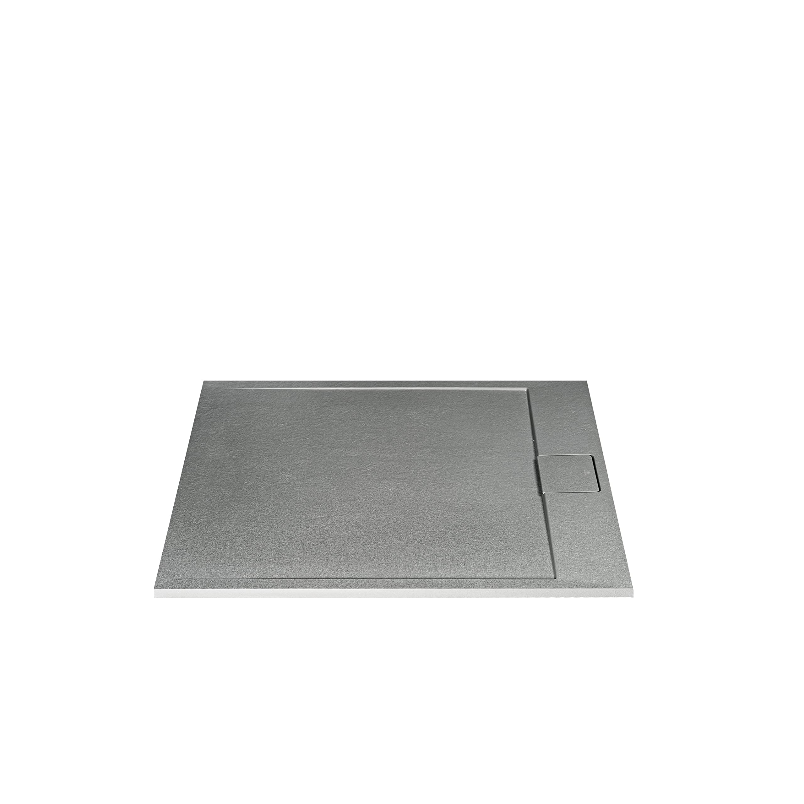 Ideal Standard -Ultraflat S I.Life Receveur de Douche Ultraplat 3 cm d'Épaisseur, Résine, Carré 80 x 80 cm, Finition Pierre Texturée, Naturellement Anti-Dérapant, Gris, T5229FS