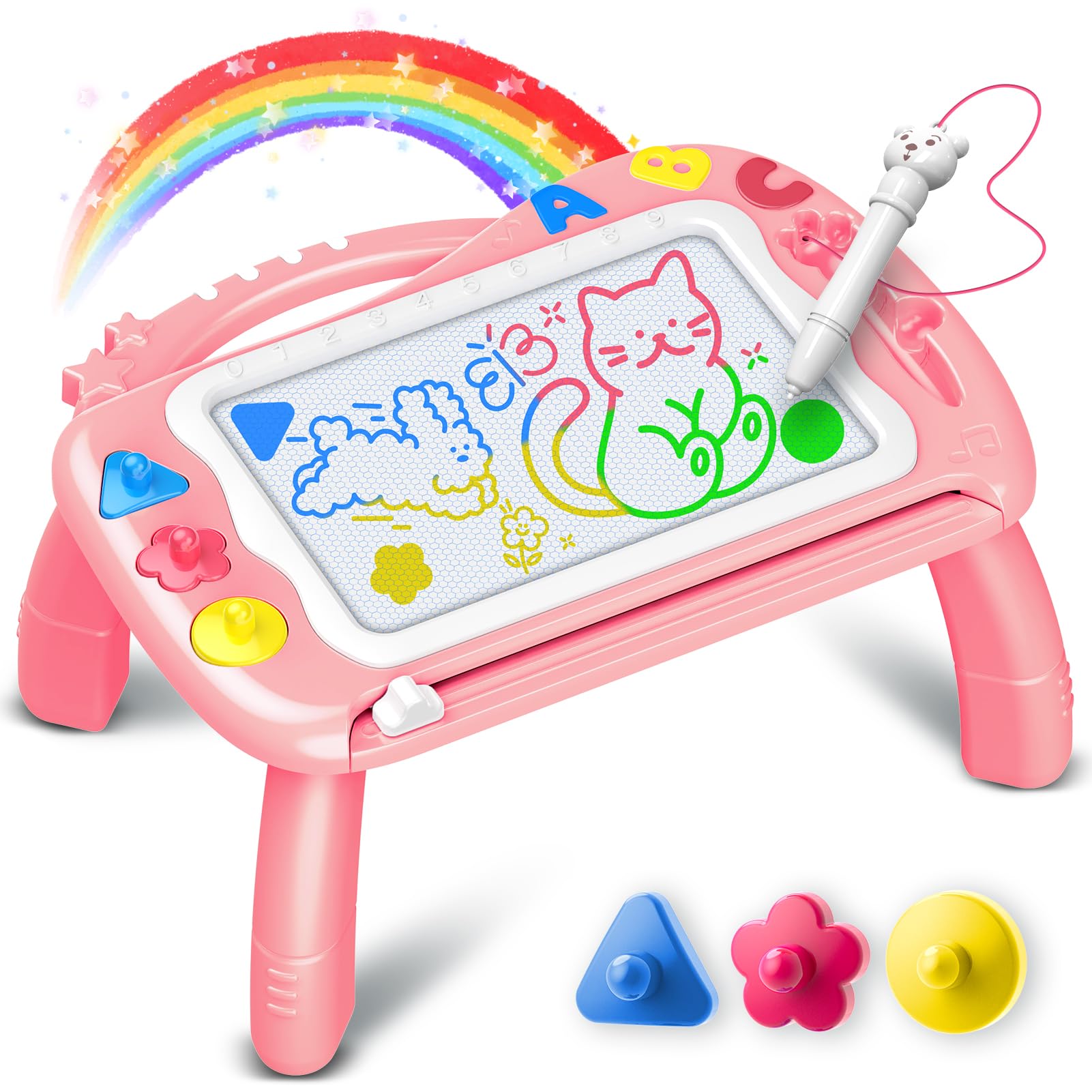 Lavagna Magnetica Per Bambini Con Treppiedi Lettere Pennarelli E Gessetti Blu 1014352