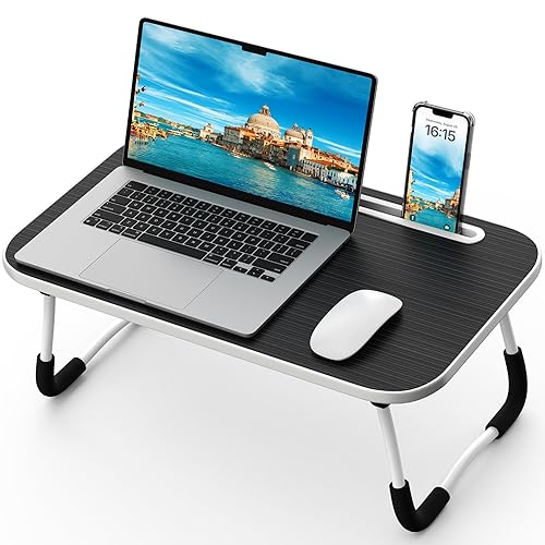 Foldable Lap Desk with Tablet Slot, Portable Laptop Stand for Bed, Lightweight Bed Desk for Working Writing Drawing Eating on Couch Floor, Black (20.8"×11.8") - Black