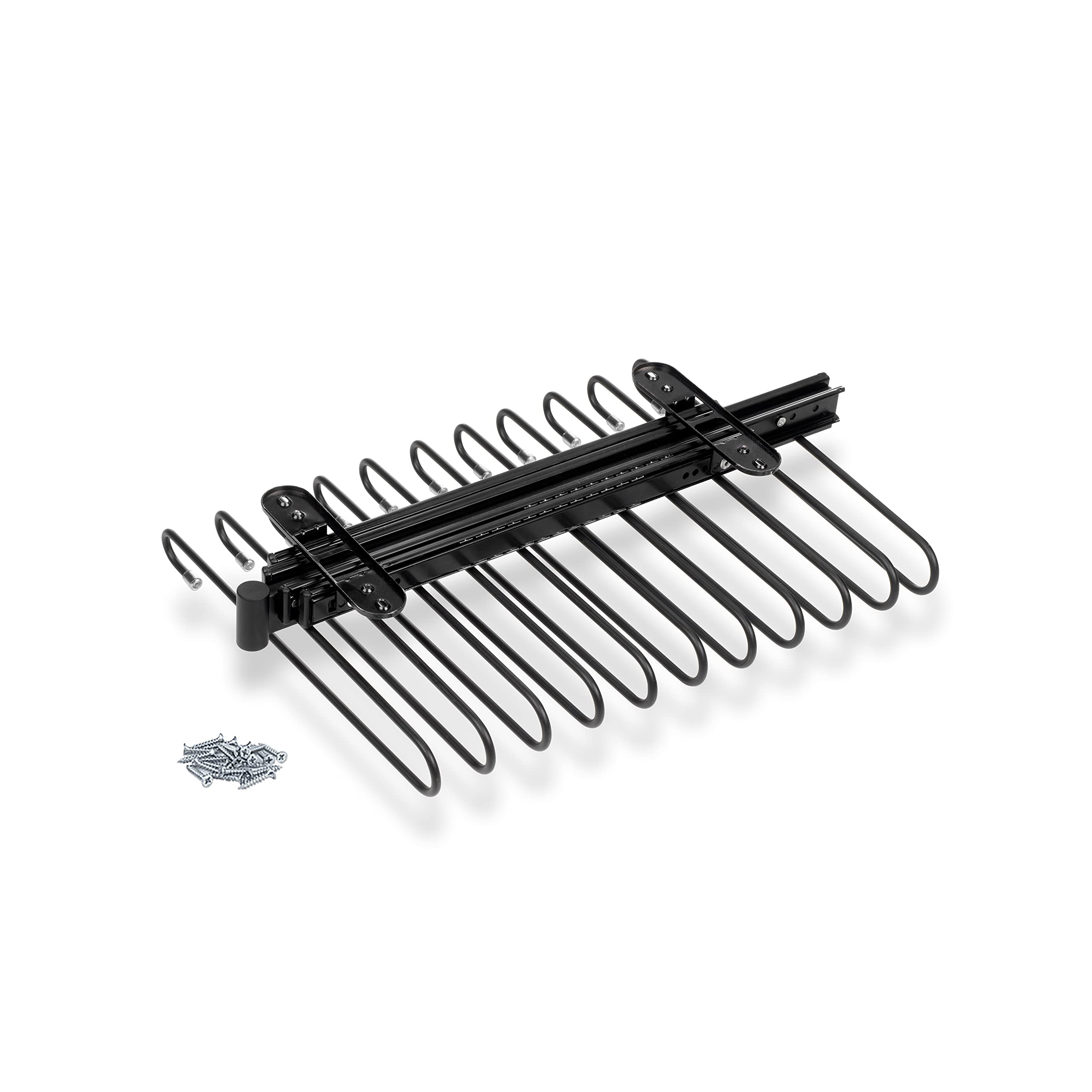 Emuca Black - Pull-Out Trouser Rack For Wardrobe, Pull Out Trouser Hanger For 11 Pairs Of Trousers, Painted, Steel