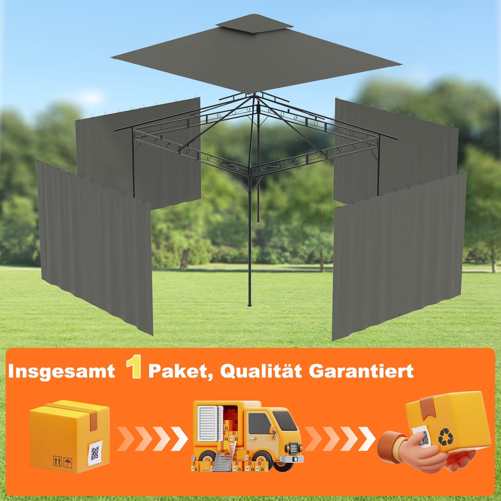 Devoko Garden Pavillon 3x3 Wasserdicht Stabil Winterfest Deluxe Gazebo, UV-Schutz 50+ Doppellagiges Grilpavillons mit seitenwänden für 4-8 Personen, Partyzelt für Freizeit, Partys,Grau
