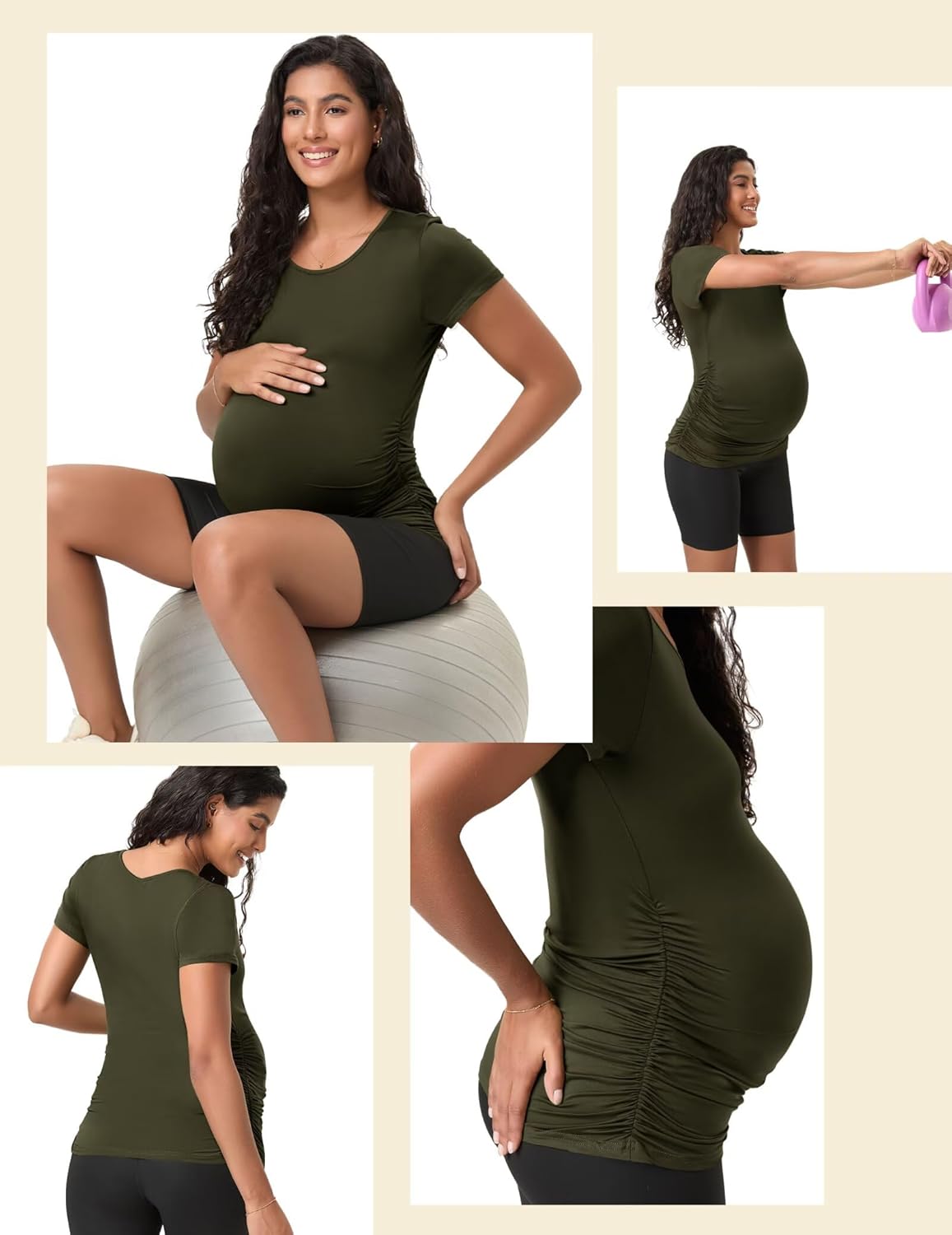 Happy.angel Maternity Shirts Short Sleeves Women's Pregnancy Top Tees Crew Neck Side Ruched Tunic Blouses Summer Clothes - Image 4