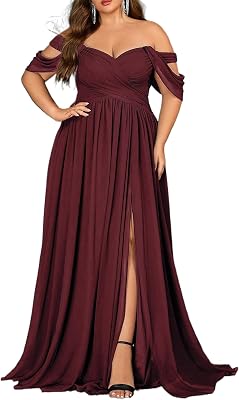 Women's Daily Plus Size Dresses A Line Chiffon Wedding Guest Bridesmaid Maxi Dress Prom Evening Party Cocktail Gown