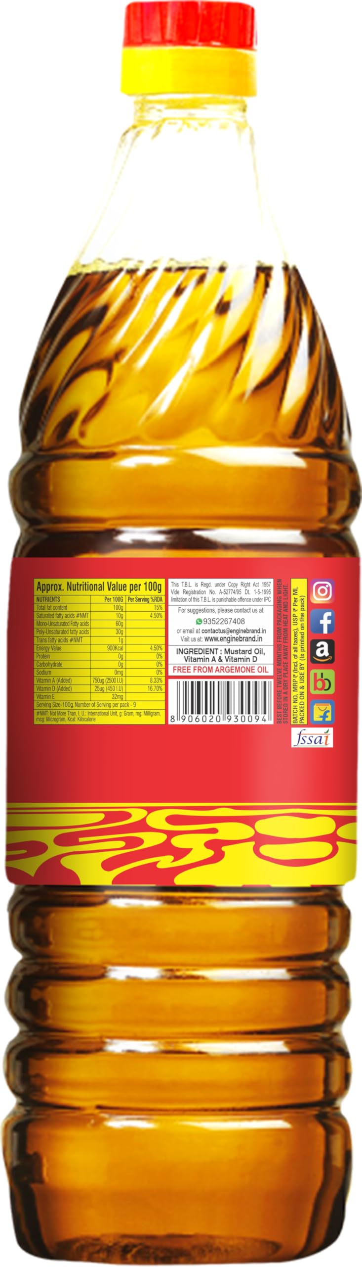 Engine Marca Kachi Ghani Olio di senape, 1 litro
