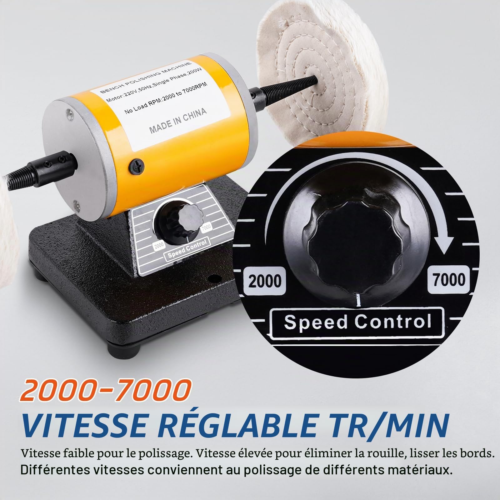 BAOSHISHAN Machine de polissage de tour de polisseur de banc polissant la polisseuse à vitesse variable de moteur 220V