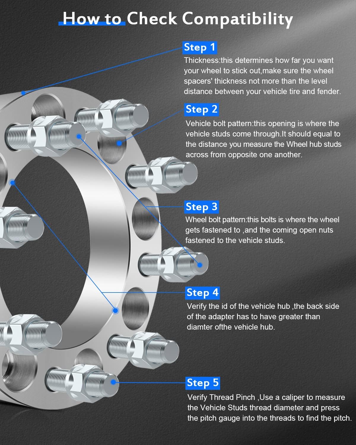 ECCPP 4PCS 1.5" Wheel Spacers 8x6.5 8x165.1mm 126.15mmcb 8 Lug for ford for F-350: 1988-1998 | for Econoline E-250 for Econo88line E-350: 1992-2012