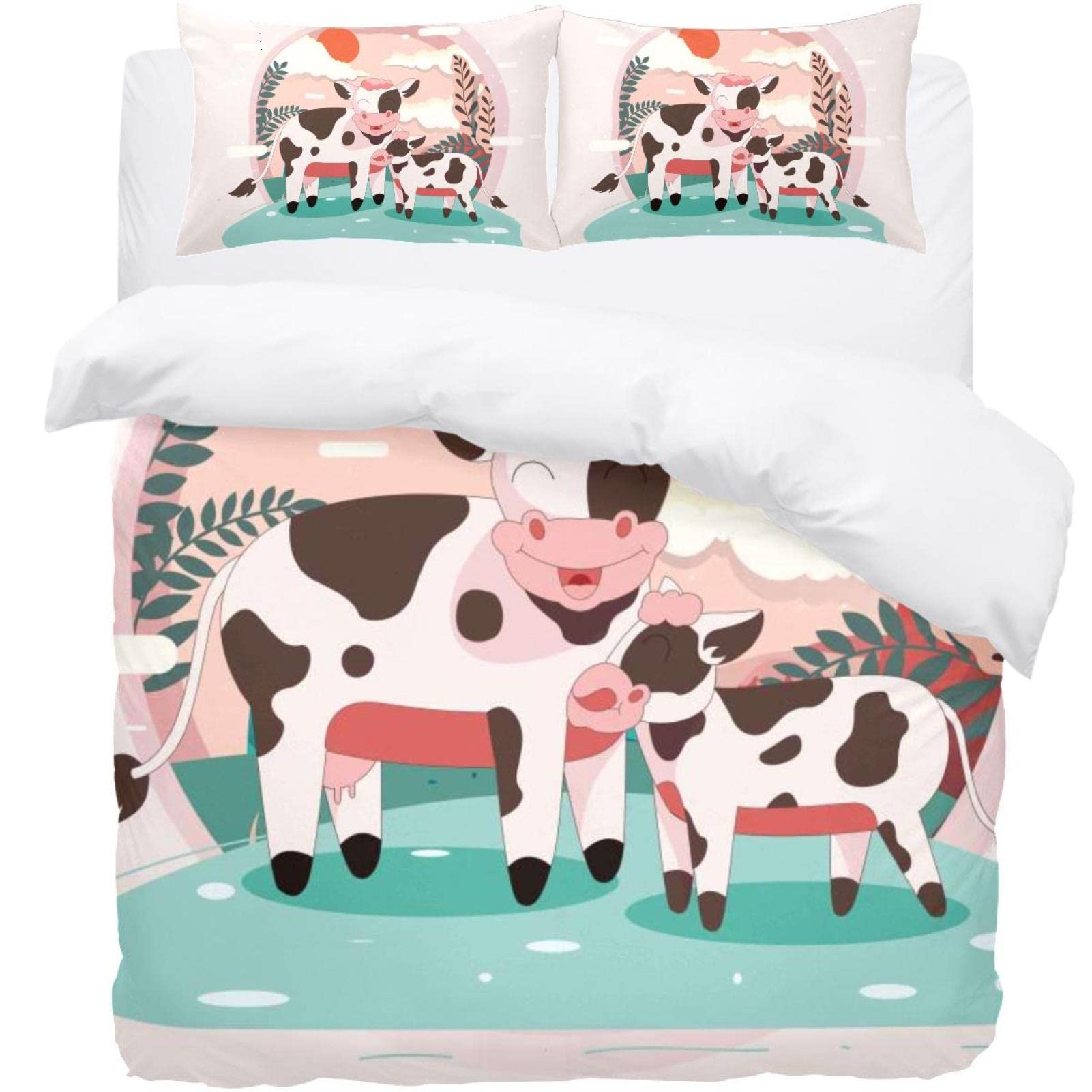 Parure de lit motif vache avec housse de couette et 2 taies pour lit Queen ou King size