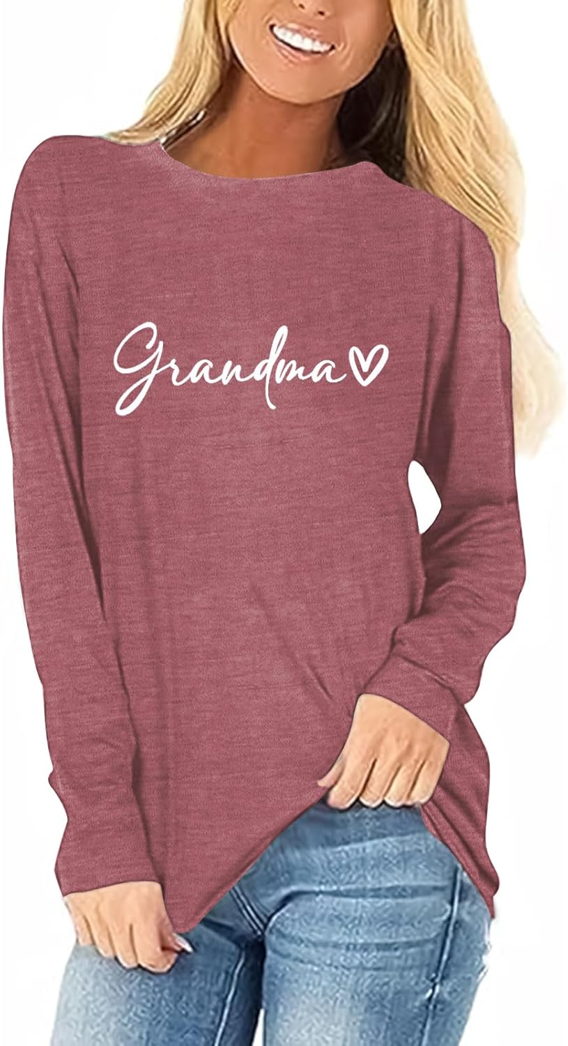 Grandma Shirt Grandma Floral Heart Shirts Grandmother Long Sleeve T Shirts Casual Graphic Tees Tops - Image 3