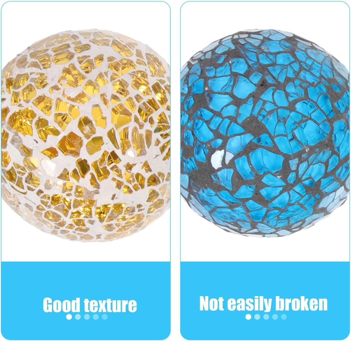 2.36 Inch Decorative Glass Balls Set of 6 Blue and Gold Mosaic Orbs Home Decor Table Centerpieces Vase Fillers Party Accents