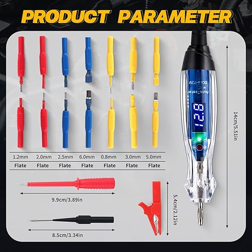 Miniatura 5 de Kit de Sonda de Luz de Prueba, Probador de Circuito Automotriz LED Digital de 3-72V DC con Voltímetro, Kit de Prueba de Sonda Eléctrica de 18 Piezas