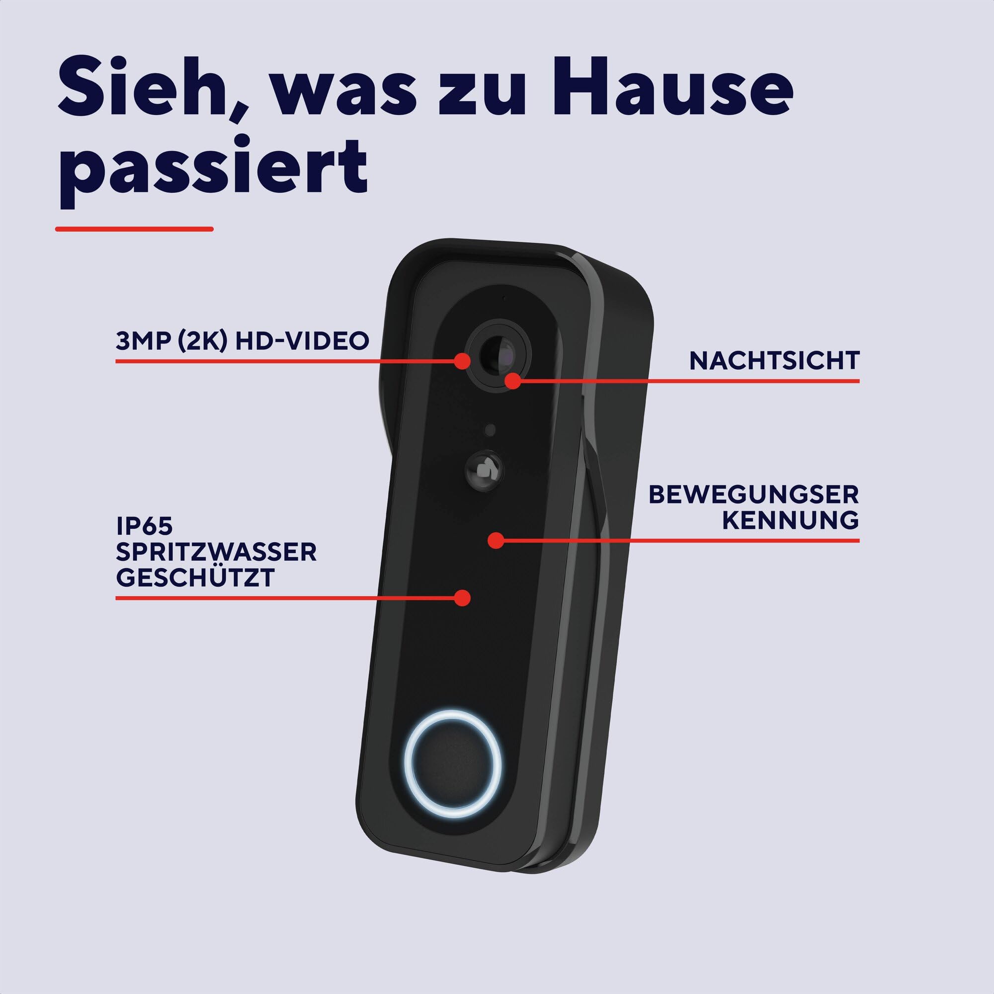 Trust Wi-Fi Video Türklingel mit Chime Kamera 2K HD 3MP Weitwinkel, Smarte Kabellose Video Doorbell mit Gong 30 Melodien, Kompatibel mit App, Wiederaufladbar USB-C, Nachtsicht, Wasserdicht, Schwarz