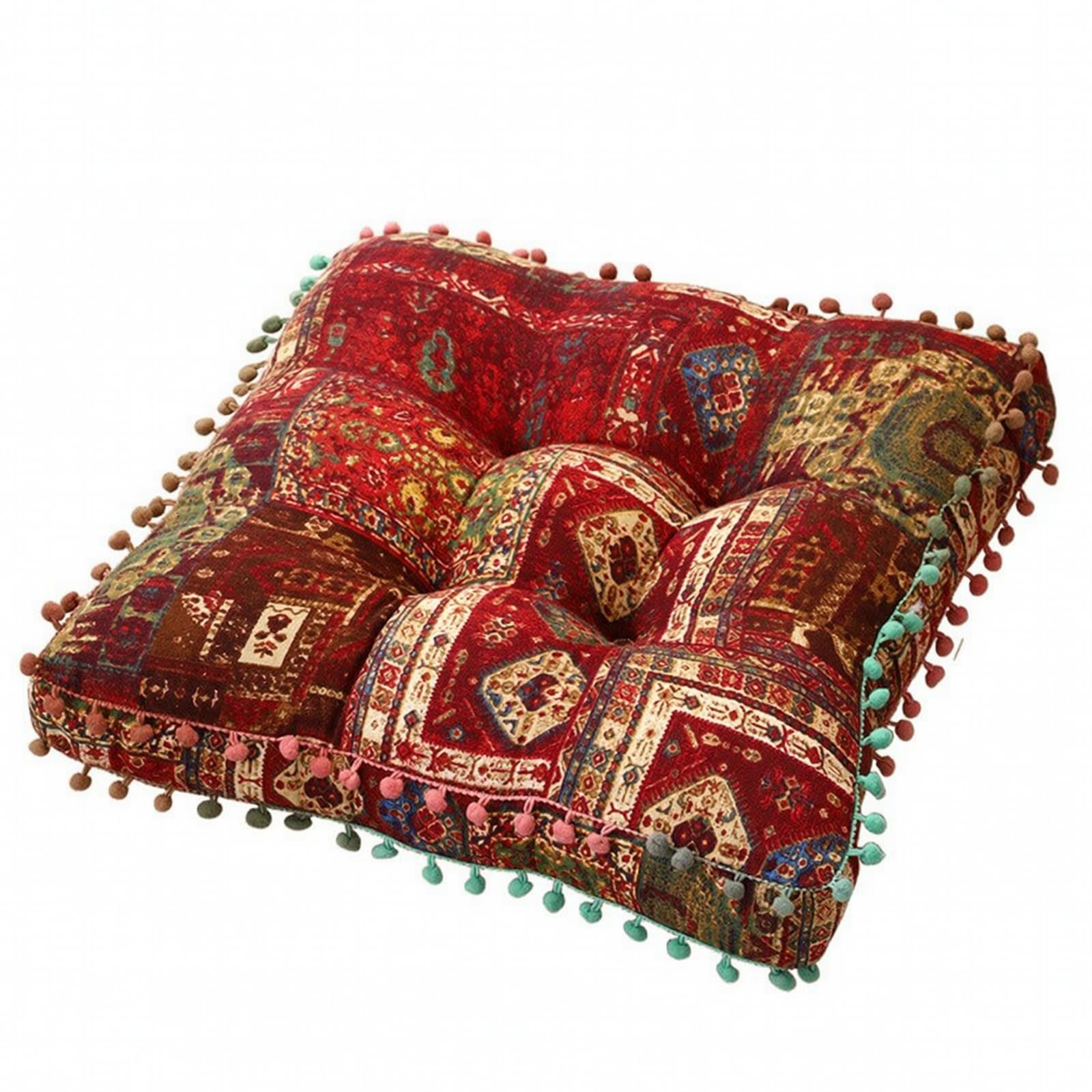 Cuscino Trapuntato Quadrato Imbottito | Cuscino da Pavimento con Imbottitura, Morbido, per Balcone, Rosso