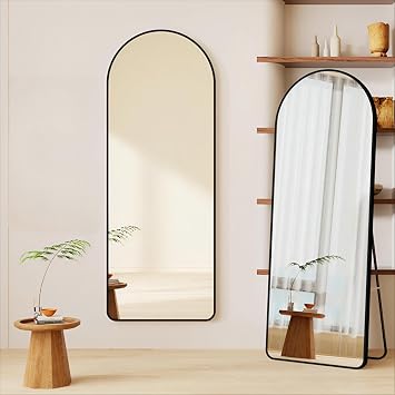 Full Body Arch Mirror, Standing Mirror, Wall Mirror, Height 57.1 x Width 14.2 inches 146 x 36 cm, Aluminum Frame, Space Saving, No Assembly Required, Shatterproof Treatment, Full Body Mirror, Compact, Lightweight, Earthquake Countermeasure, Dance, Nordic, Entryway, Bedroom Black