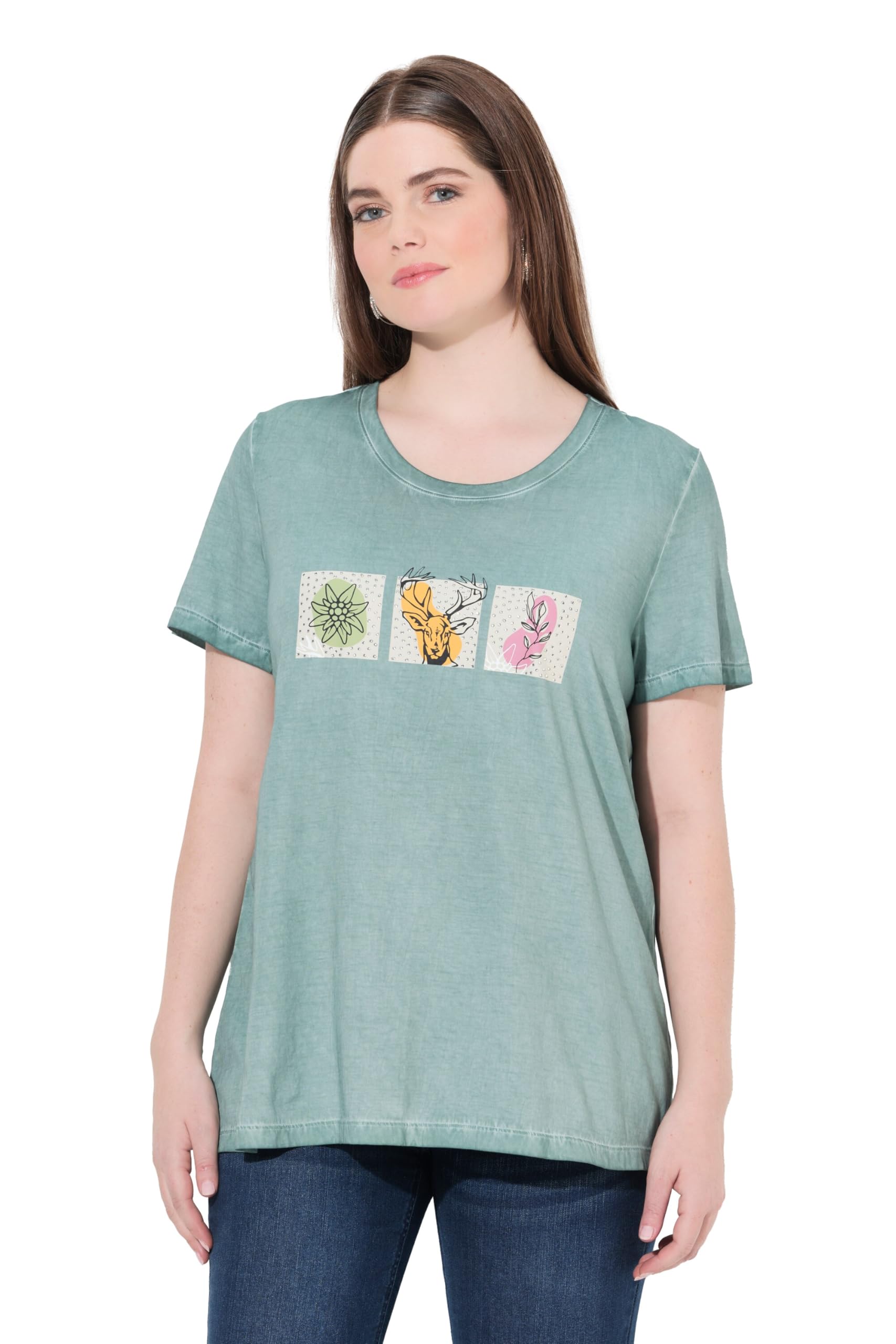 Ulla Popken Damen große Größen Übergrößen Plus Size T-Shirt, Trachtenstil, Classic, Rundhals, Halbarm 840695