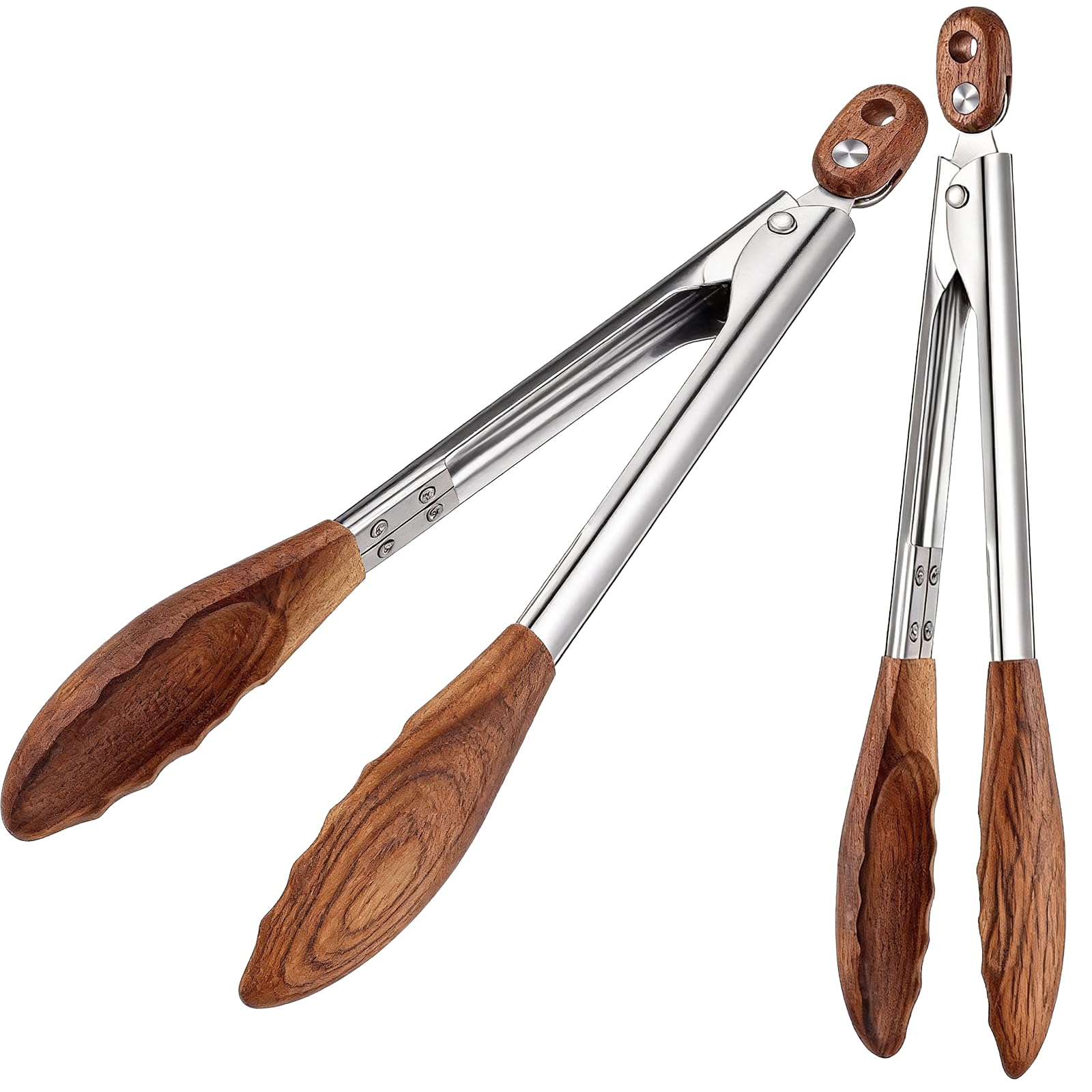 2 Pcs Walnut Wooden Kitchen Tongs 11.4 Inch Salad Serving Tongs Wood Tip Cooking Utensils for Flipping Burgers Grilling Serving Salad