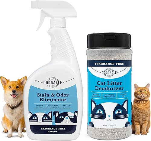 Cat Lover's Bundle – Spray eliminador de manchas y olores y desodorante de arena para gatos, ambientador, fórmula sin rastreo, sin fragancia, poder