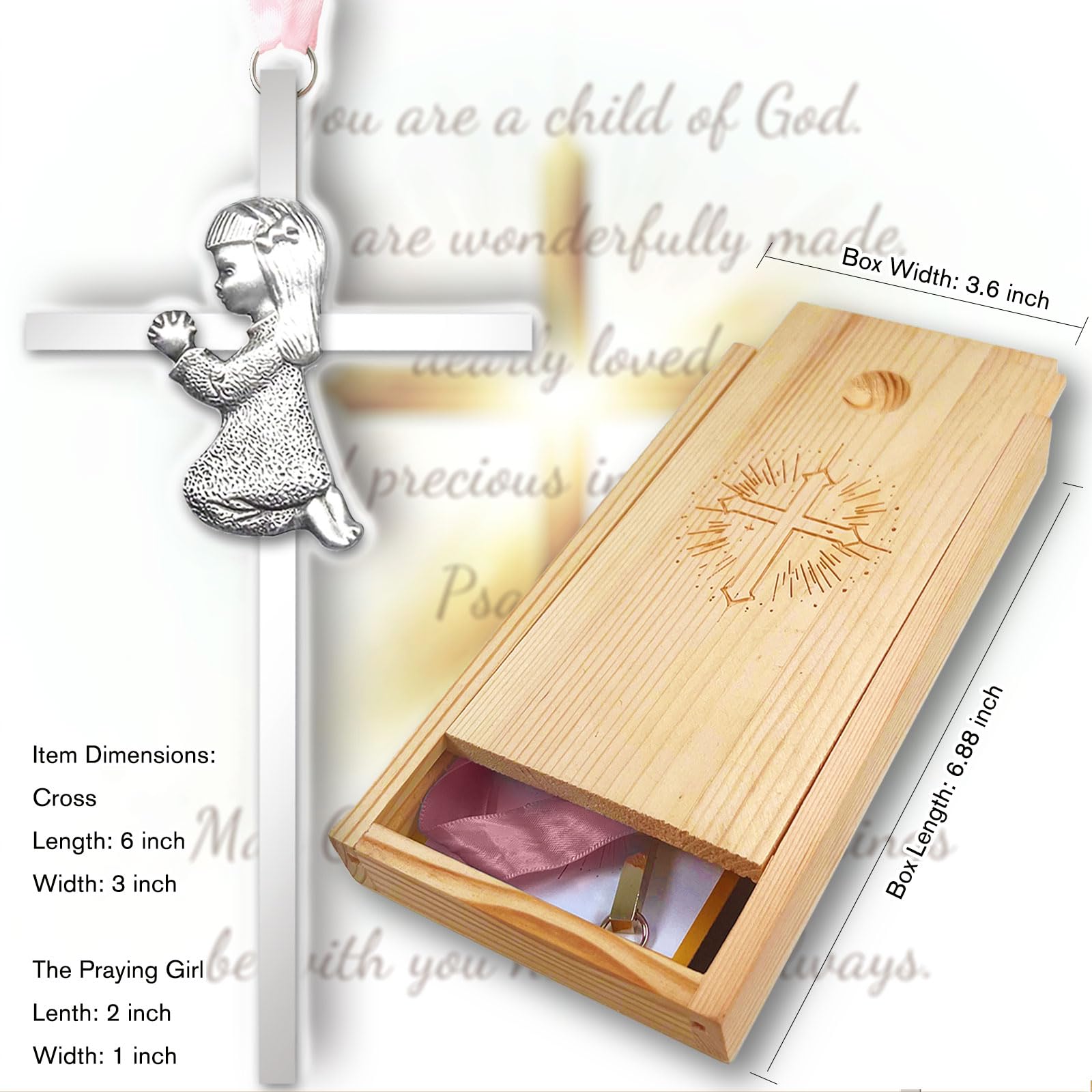 Regalos de bautizo para niños y niñas, regalos de primera comunión para niños, bautizo, fiesta de baby shower, cruz de oración de 6 pulgadas