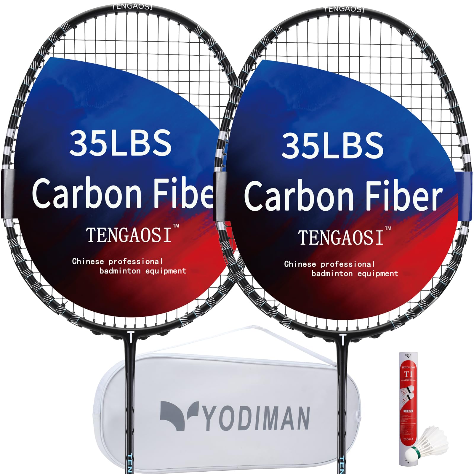 Professional Badminton Racket Set of 2 Unisex-Adult ,The Racket is Made of Carbon Fiber High Tension Pre Strung Racquets