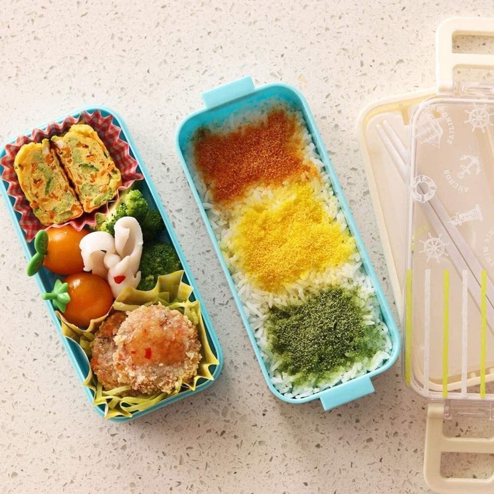 JINGYAN Boîte à bento Boîte à lunch Bento Box 2 Niveaux, de style marine boîte à lunch japonaise à double couche avec bac à glaçons frais de maintien - Micro-ondes et lave-vaisselle - Bleu Pastel