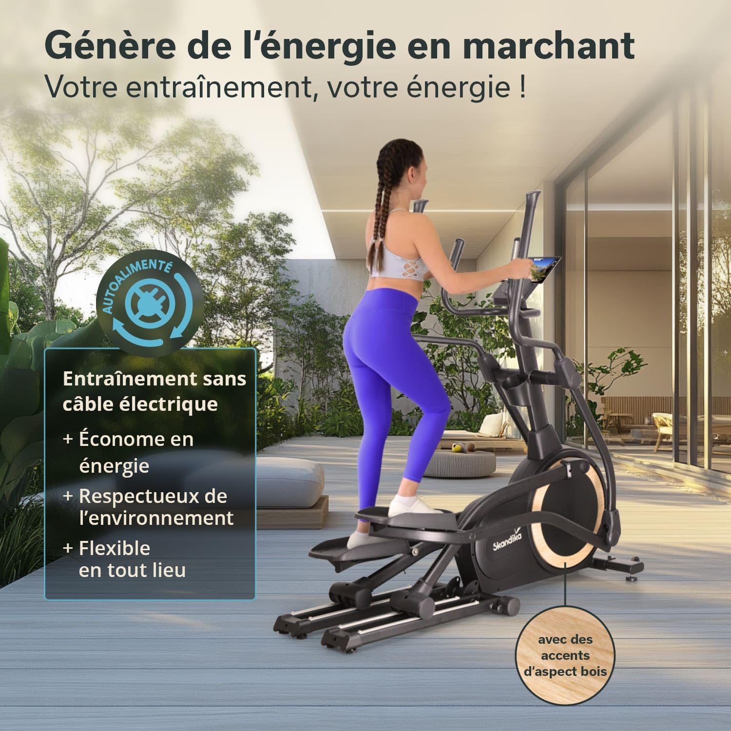 Skandika Vélo elliptique Carbon P25, Vélo elliptique Pliable, 32 Niveaux de Résistance, Auto-alimenté, Frein Magnétique, Écran LCD, Bluetooth, Kinomap, Double Rail, Masse d'inertie 25KG, Max 150KG