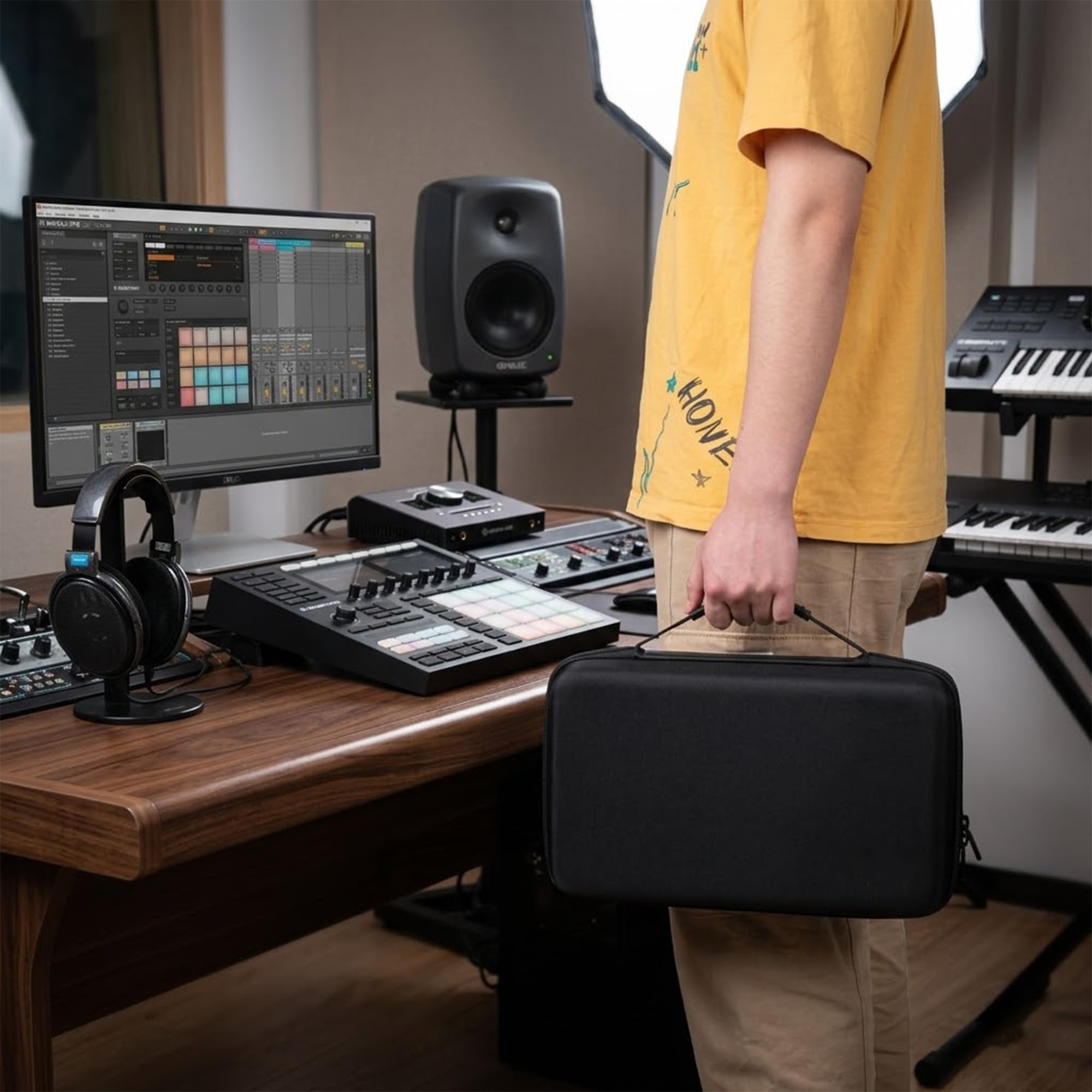Musiin Custodia da viaggio rigida in velluto di alta qualità compatibile con la custodia Native Instruments Maschine Mikro MK3, controller per batteria e dispositivo analogico.