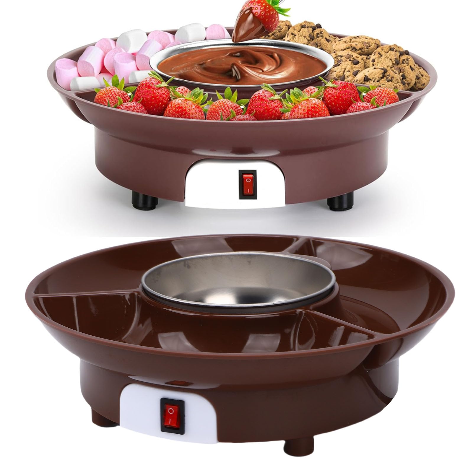 Fockety Pentola Elettrica per Fonduta di Cioccolato, Pentola per Fonduta in Acciaio Inossidabile per Uso Alimentare con Vassoio Staccabile a 3 Sezioni, Pentola Versatile per Fonduta (Spina europea