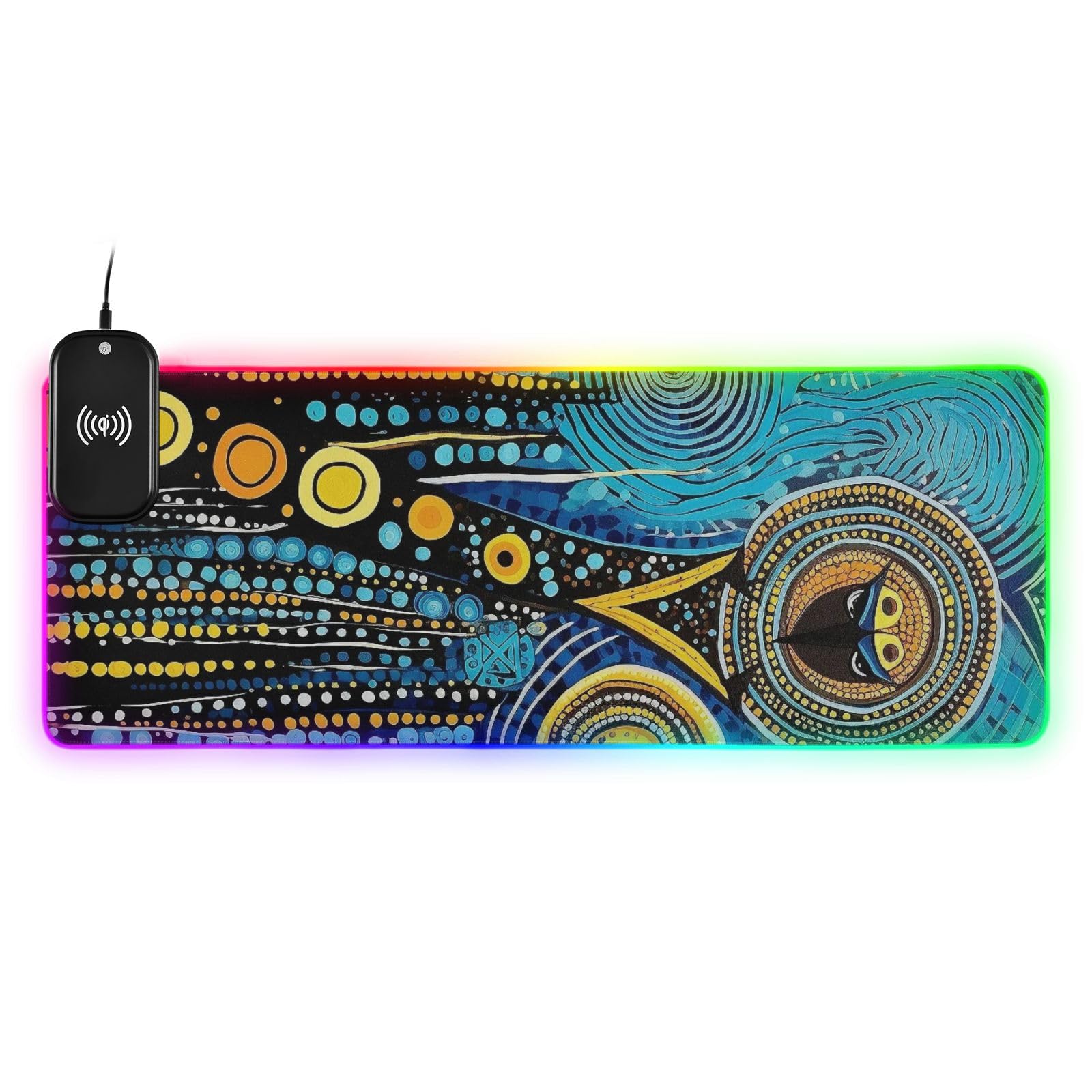 Blu e Giallo Modello Astratto Ricarica Wireless Incandescente personalizzato animale pad tastiera e tappetino animale tappetino per mouse gaming cool gameing 31,5x11,8 pollici