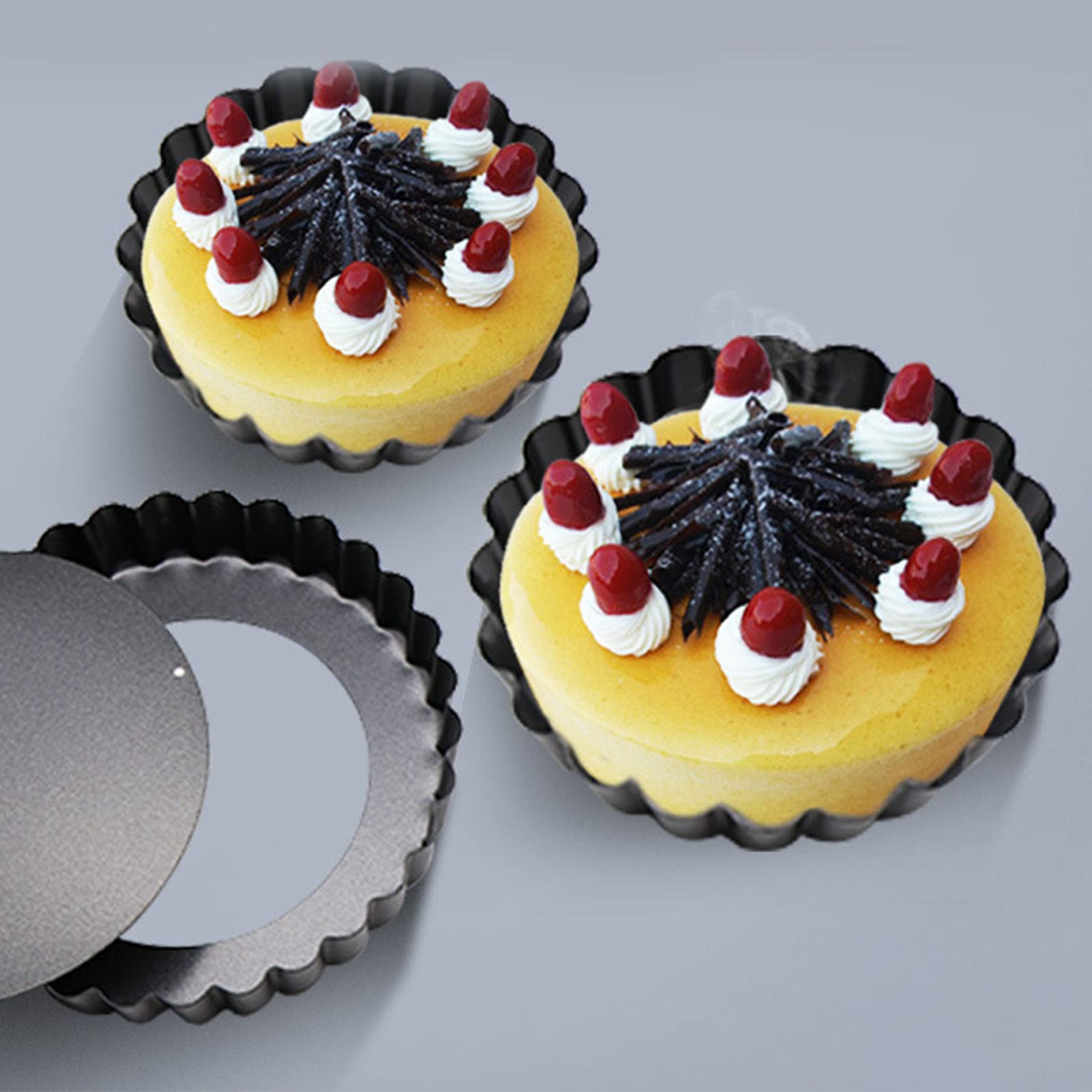 6 szt. Patelnia do Tarty ze Zdejmowanym Dnem, Nieprzywierająca Okrągła Forma do Pieczenia Quiche Mini Tarta ze Stali Węglowej do Ciast, Ciast z Musem, Pieczenia Deserów