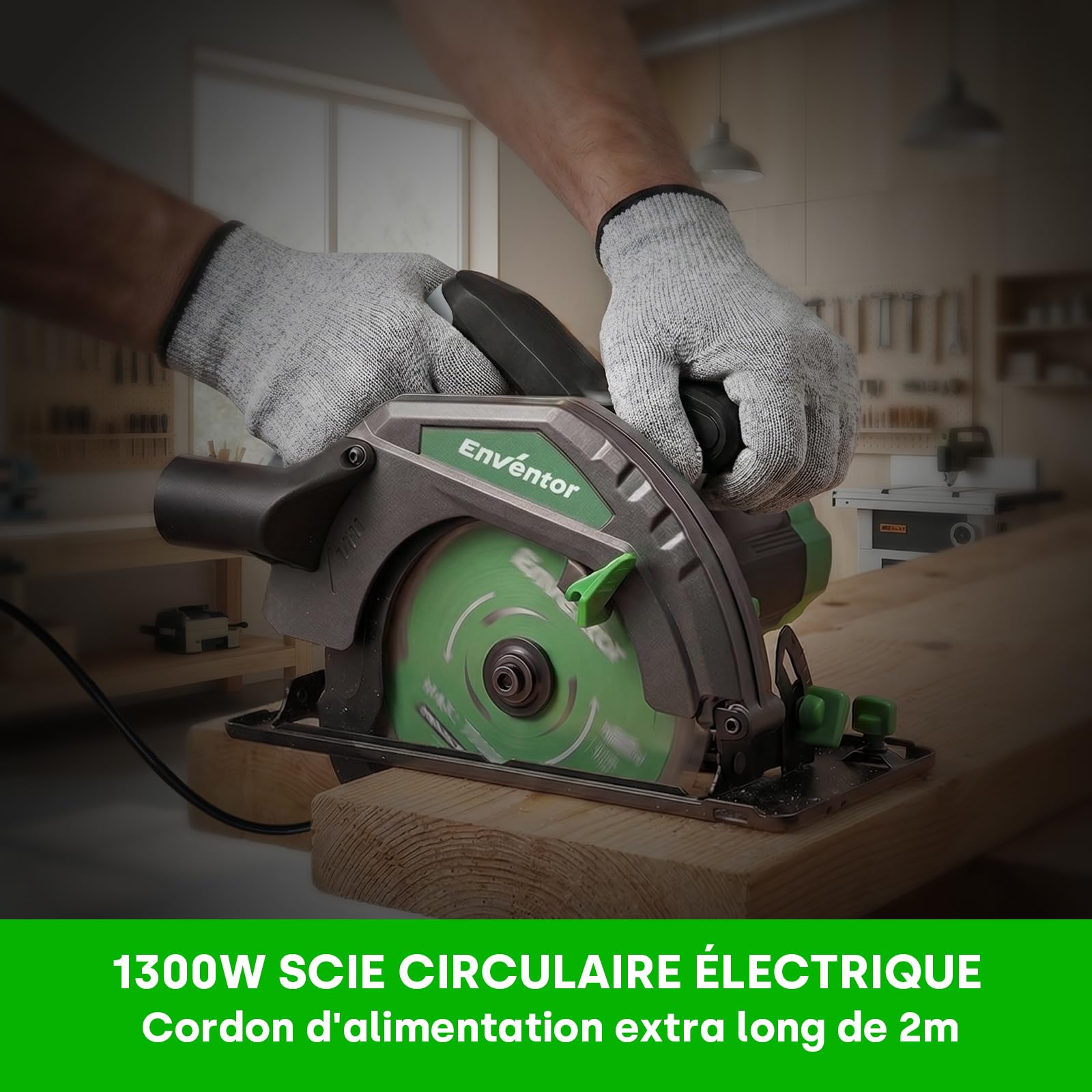 ENVENTOR 1300W Scie Circulaire, Filaire, Moteur Puissant | 5000RPM Scies Circulaires Électriques, coupe 65 mm (90 °), 44 mm (45 °), (Diamètre de Lame de Scie : 185 mm), pour Bois, PVC