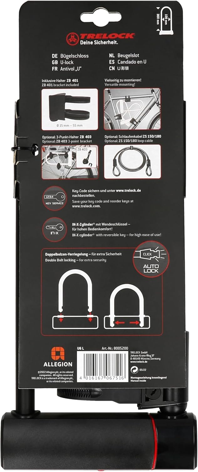 TRELOCK 2232025900 4016167067516 Steel Arch Lock U6 108x300 Diameter: 16mm, Black, 300 mm