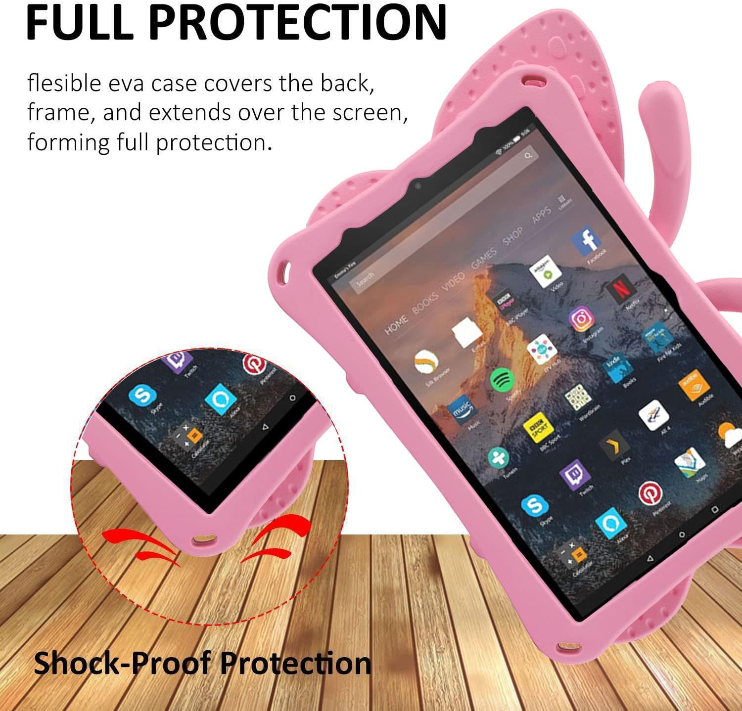 Simicoo Amazon Fire 7 Tablet 12th Gen 2022 Case Cute Butterfly Case with Stand for Kids Light Weight EVA Rugged Shockproof Heavy Duty Kids Friendly Full Cover for Fire 7 2022 (Pink)