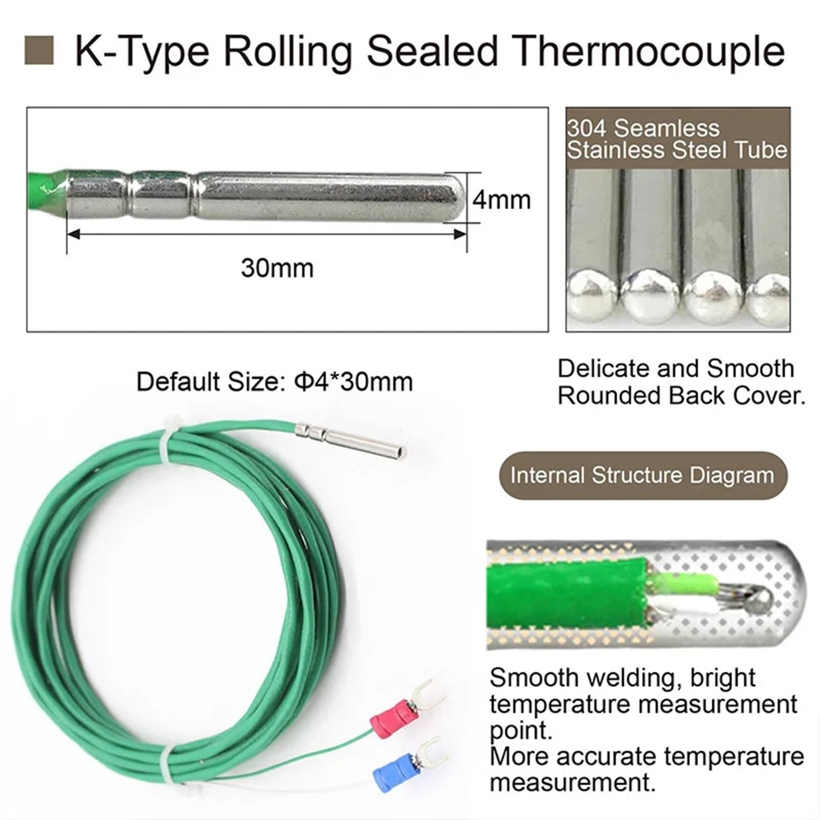 Câbles de thermocouple de capteur de température de type K 260 ℃ 1 pièce(With 10m)