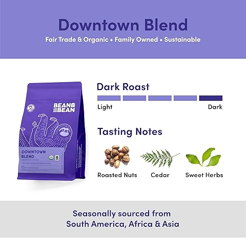 Miniatura 2 de Bean & Bean Downtown Dark Roast - Mezcla de café en grano entero orgánico, cremoso, limpio y suave, de comercio justo, café espresso ideal, tostado